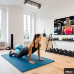 헬스트레이너 사업 확장 사례 - A professional Dutch personal trainer conducting a live online coaching session from a modern, brigh...