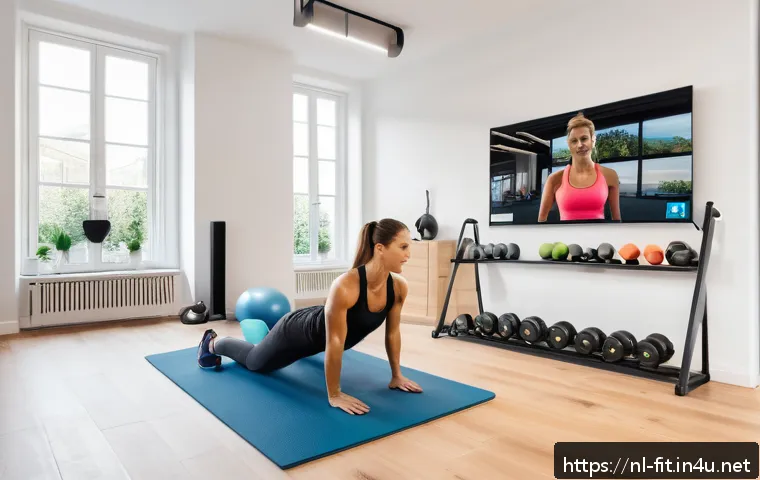 헬스트레이너 사업 확장 사례 - A professional Dutch personal trainer conducting a live online coaching session from a modern, brigh...