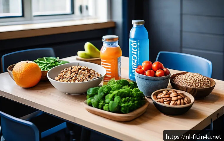 헬스트레이너 피트니스 대회 준비 - A detailed scene of a Dutch athlete’s competition preparation room, showcasing a balanced meal sprea...