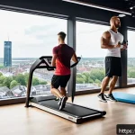 헬스트레이너 비즈니스 컨설팅 - A modern fitness studio in the Netherlands featuring a diverse group of personal trainers and client...